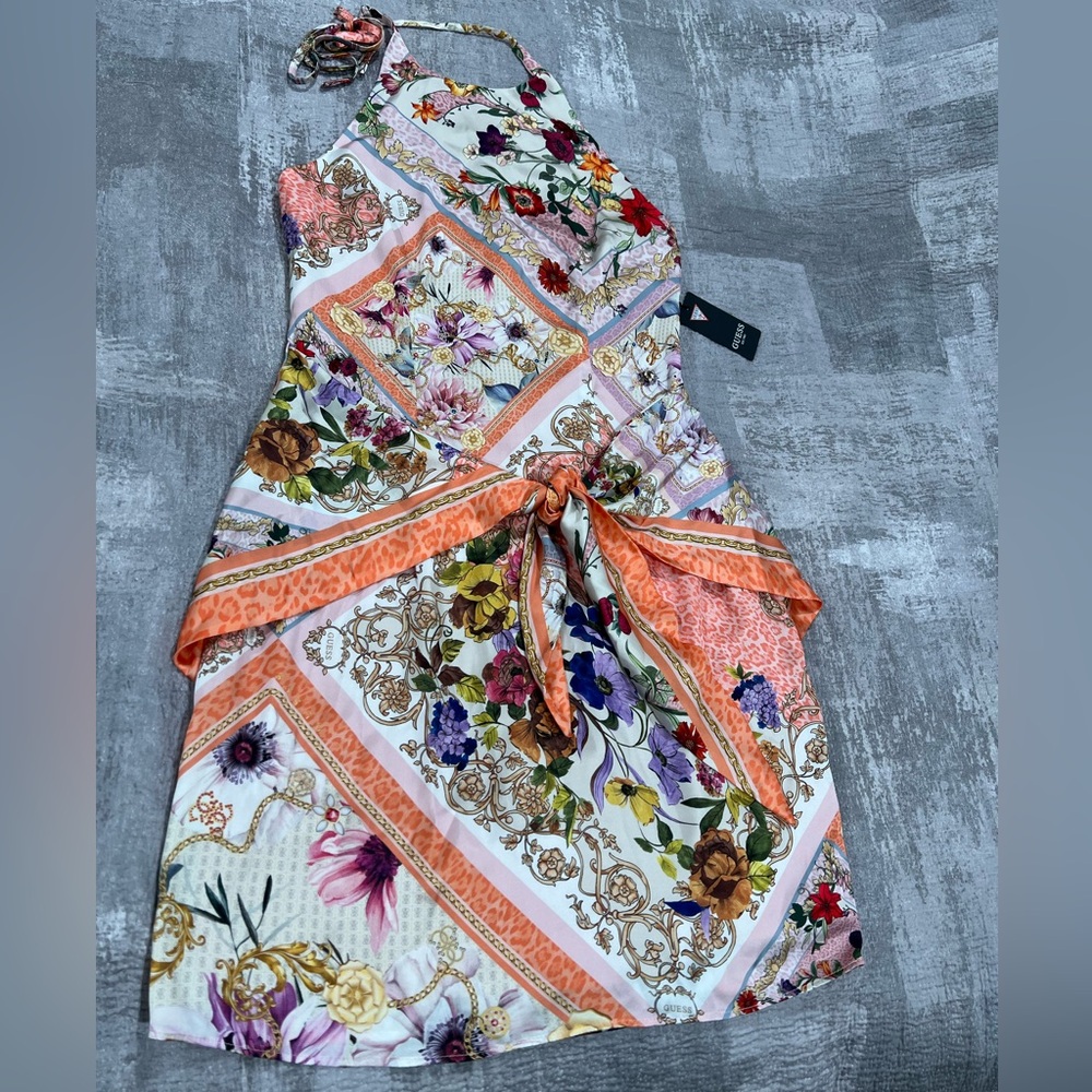 Guess Floral Print Halter Mini Dress in Pink Multi Betty Halter Dress Size L